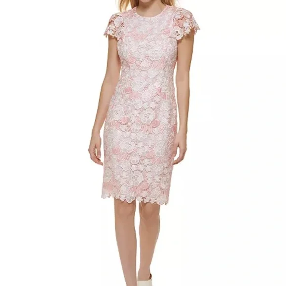 NWT | Calvin Klein | Pink Sheath Dress with Flutter Cap Sleeves - Picture 1 of 9